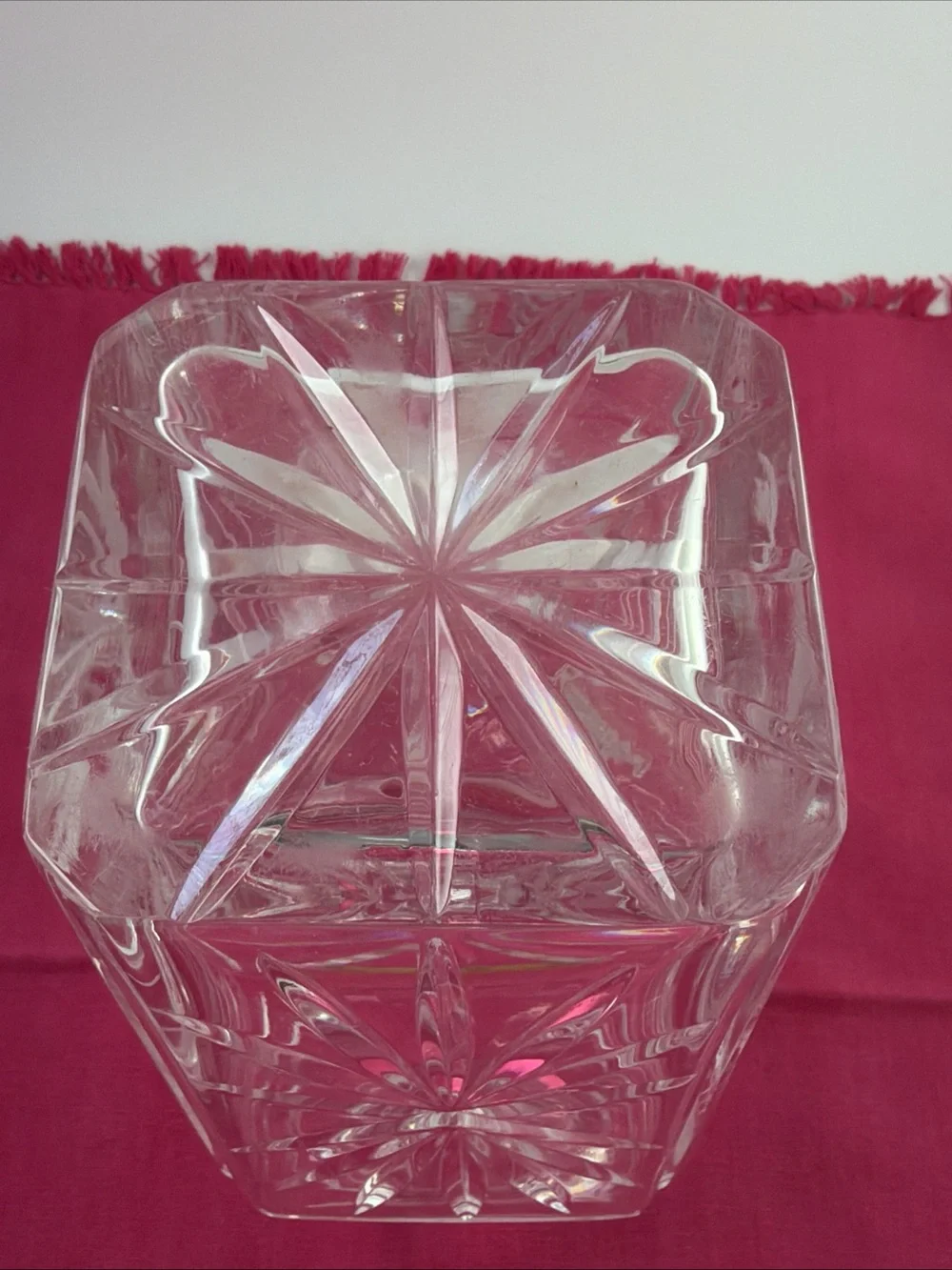 Vintage Clear Cut Crystal Pinwheel Square Decanter with Stopper